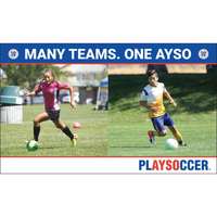 Image of AYSO Many Teams, One AYSO Banner - PLAYSOCCER/Blue Bar #1