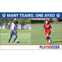 Image of AYSO Many Teams, One AYSO Banner - PLAYSOCCER/Blue Bar #2